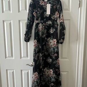 Elegant Floral Black Maxi Dress